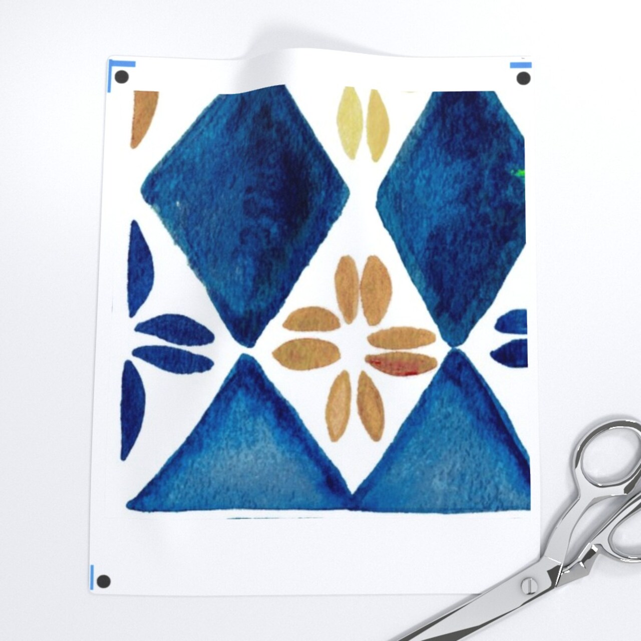 Blue Geometric Watercolor Painting Italy Rustic Tuscany Mediterranean Watercolour Italian Villa Tiles Large Scale Custom Pre-pasted Wallpaper by Spoonflower Pre-Pasted Wallpaper 2FT Wide